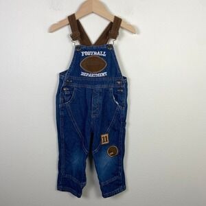 Vintage Jeans Wear Baby Toddler 24M Overalls Football Embroidered Retro Fall